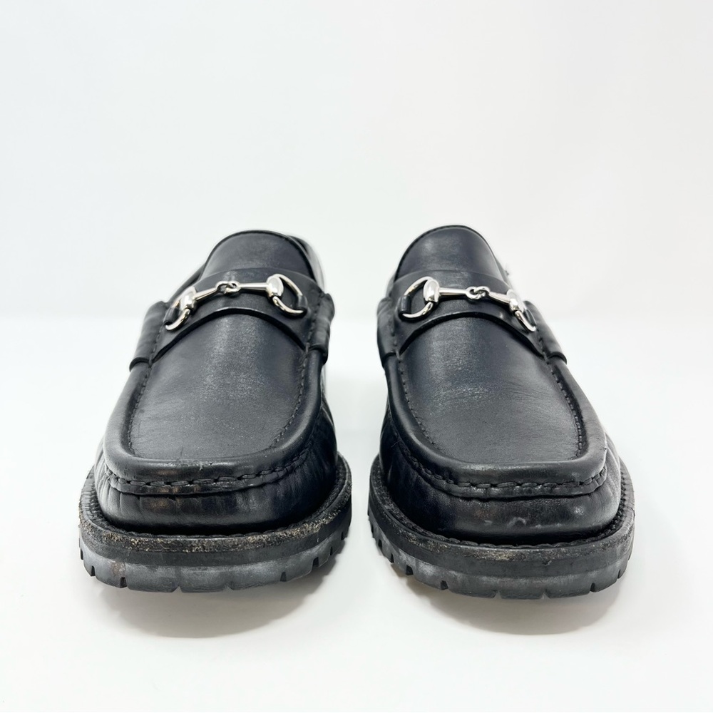 Vintage Gucci 90s Y2K Horsebit Loafers Shoes Black Leather Lug Sole Chunky 39 9 - Picture 7 of 12